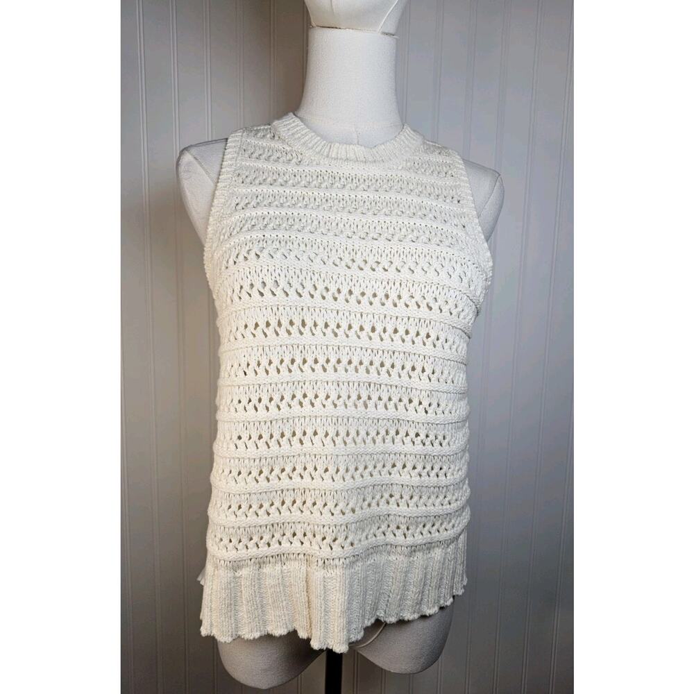 Veronica Beard Sadie Mixed Media Tank Women’s Size XS Crocheted Ivory Bohemian